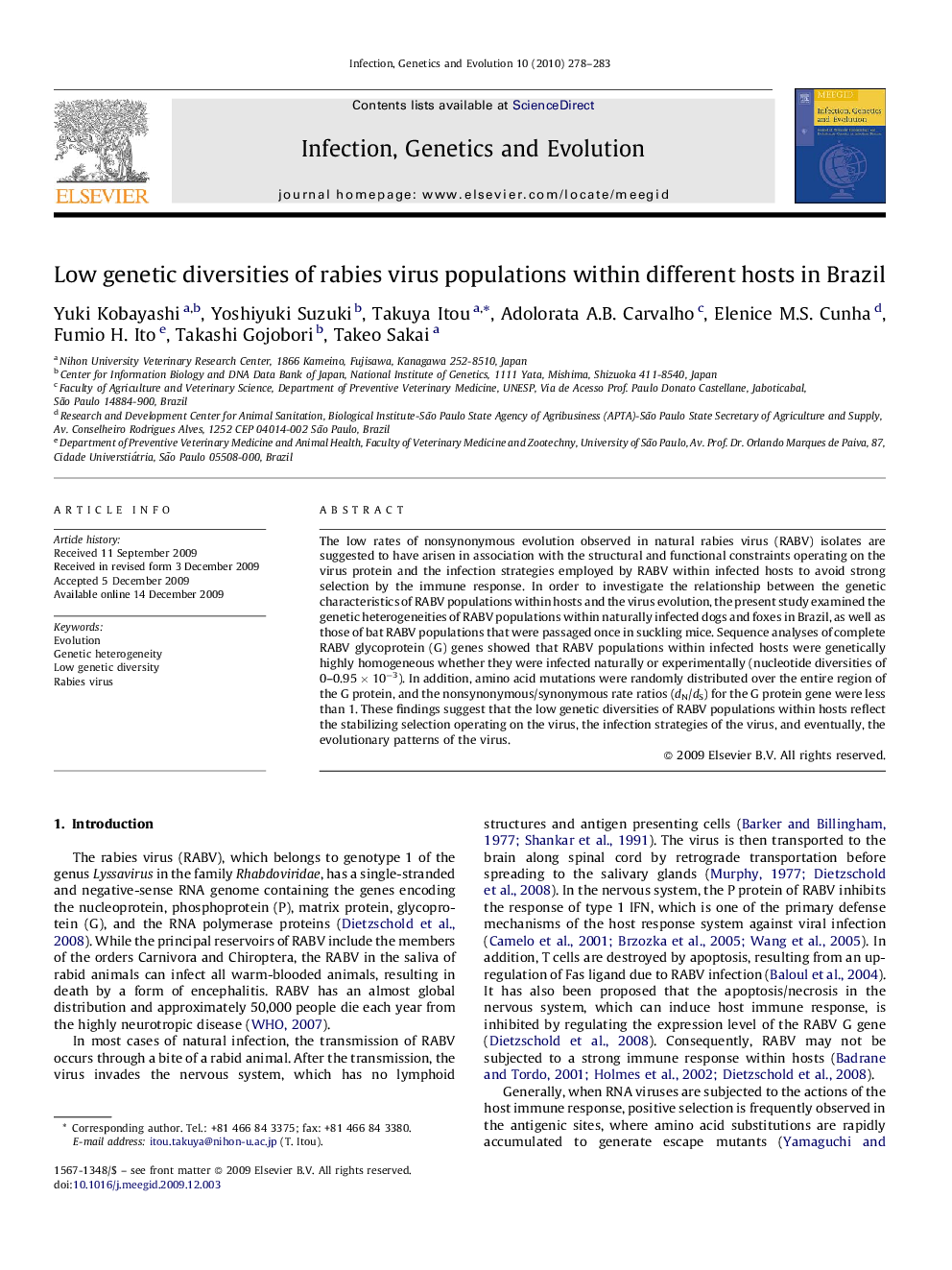 Low genetic diversities of rabies virus populations within different hosts in Brazil