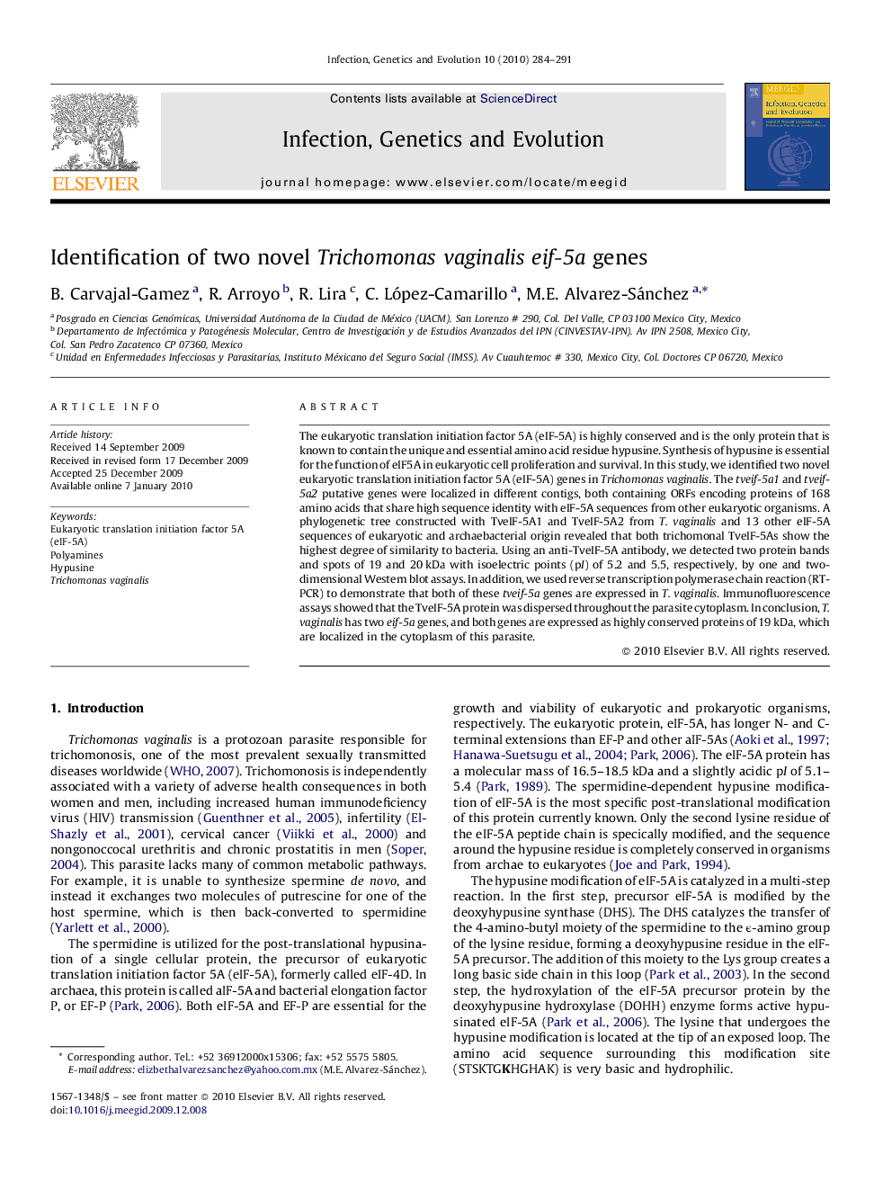 Identification of two novel Trichomonas vaginaliseif-5a genes