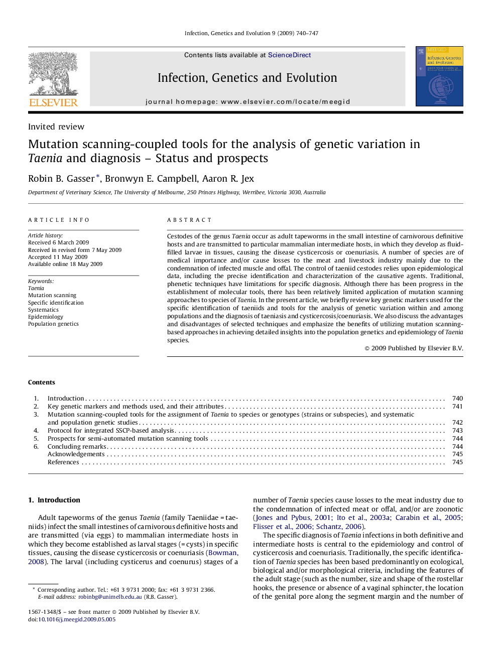 Mutation scanning-coupled tools for the analysis of genetic variation in Taenia and diagnosis – Status and prospects