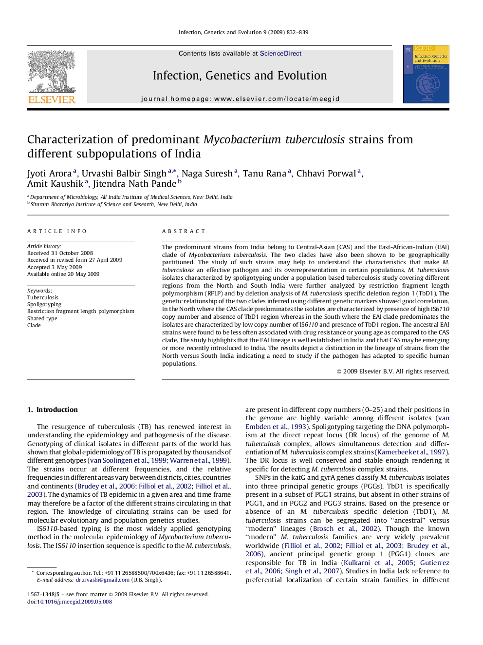 Characterization of predominant Mycobacterium tuberculosis strains from different subpopulations of India