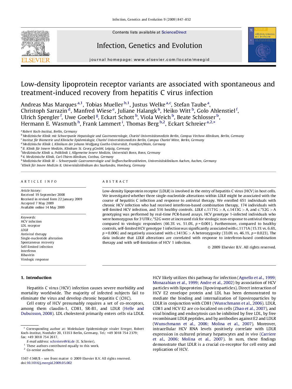 Low-density lipoprotein receptor variants are associated with spontaneous and treatment-induced recovery from hepatitis C virus infection