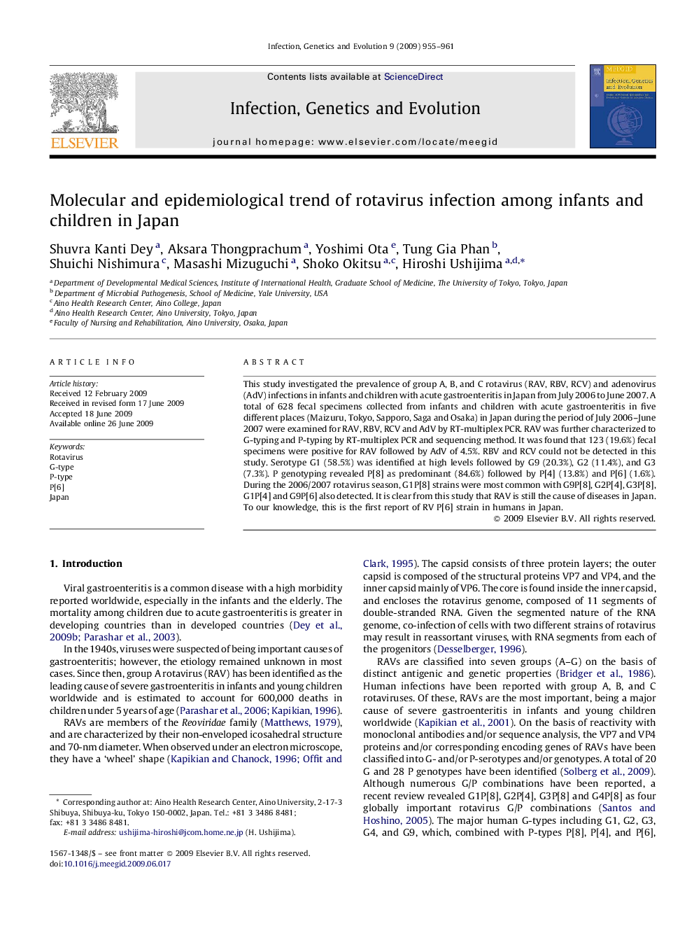 Molecular and epidemiological trend of rotavirus infection among infants and children in Japan