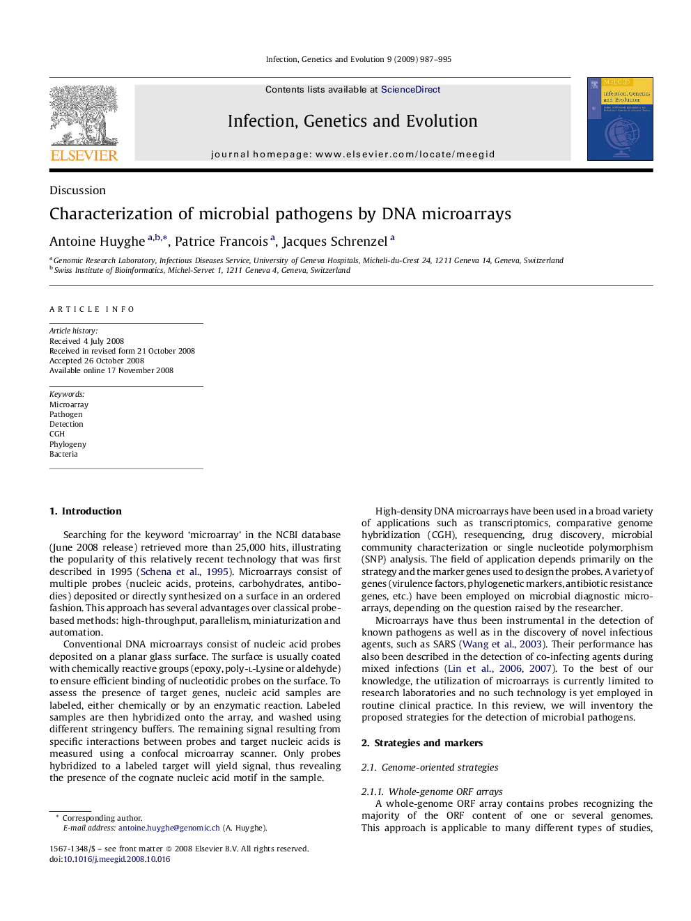 Characterization of microbial pathogens by DNA microarrays