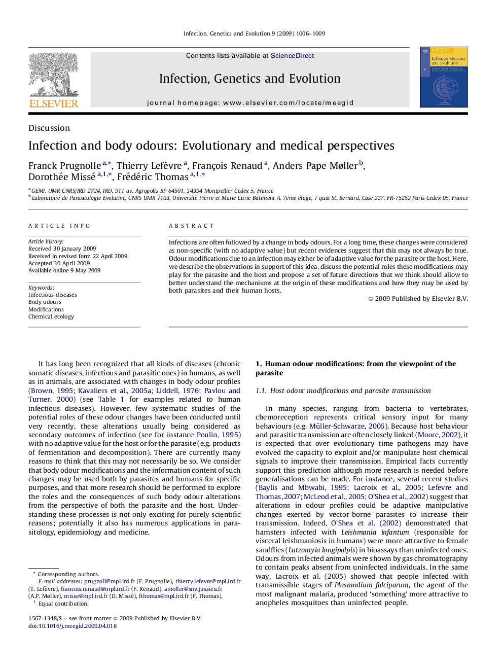 Infection and body odours: Evolutionary and medical perspectives