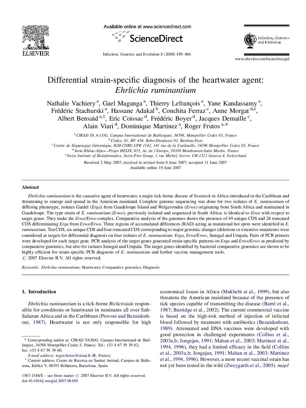 Differential strain-specific diagnosis of the heartwater agent: Ehrlichia ruminantium