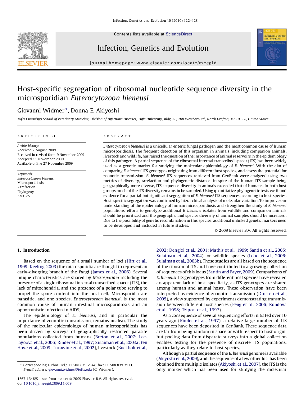 Host-specific segregation of ribosomal nucleotide sequence diversity in the microsporidian Enterocytozoon bieneusi