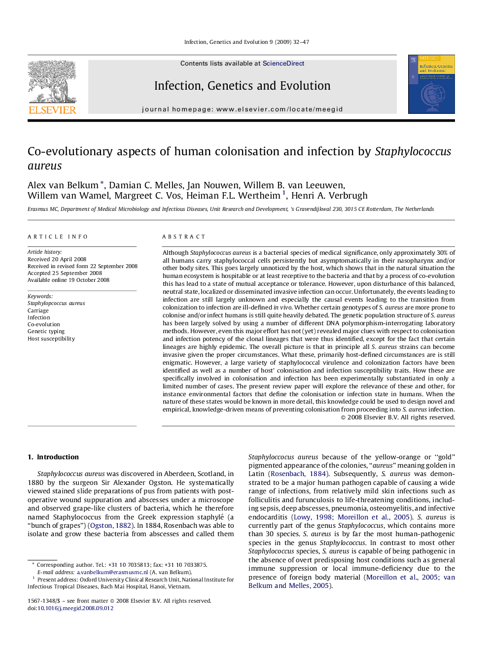 Co-evolutionary aspects of human colonisation and infection by Staphylococcus aureus