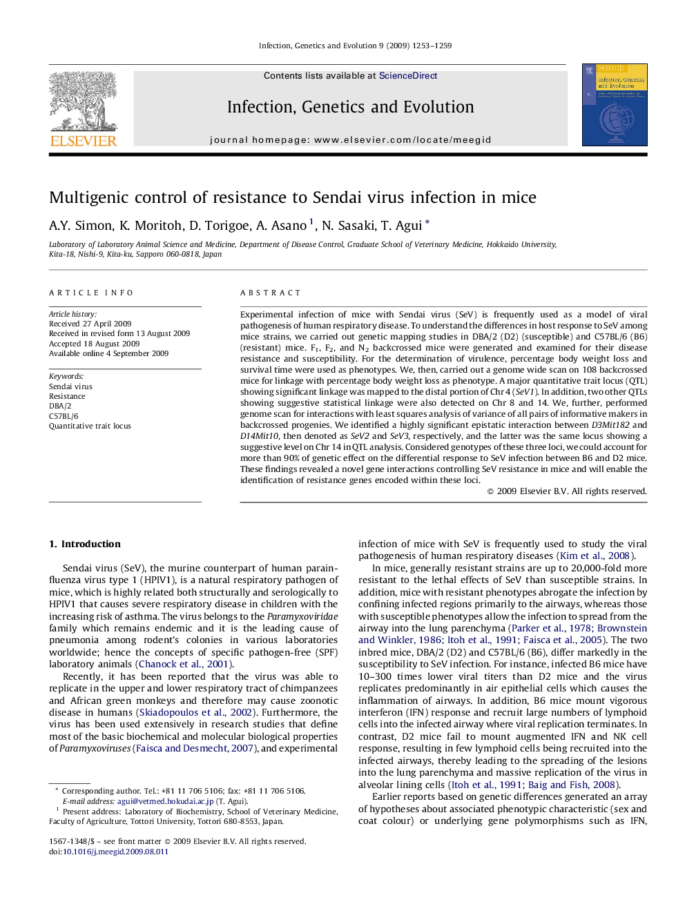 عکس صفحه اول مقاله: Multigenic control of resistance to Sendai virus infection in mice Multigenic control of resistance to Sendai virus infection in mice