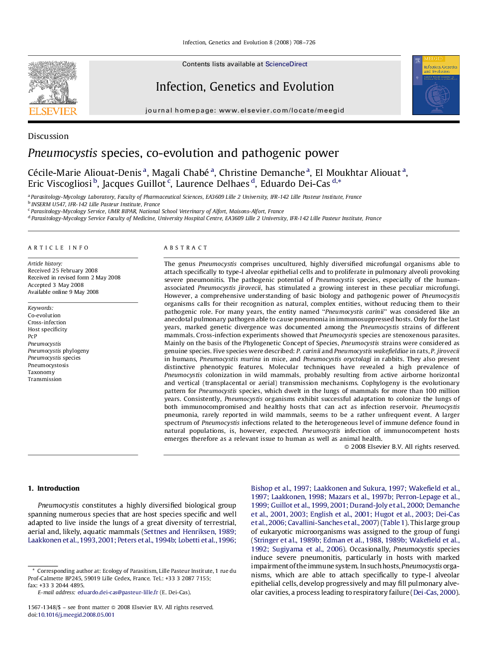 Pneumocystis species, co-evolution and pathogenic power