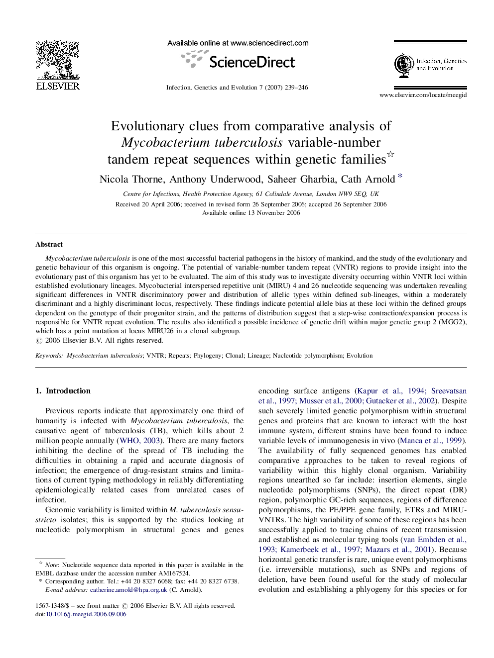 Evolutionary clues from comparative analysis of Mycobacterium tuberculosis variable-number tandem repeat sequences within genetic families 