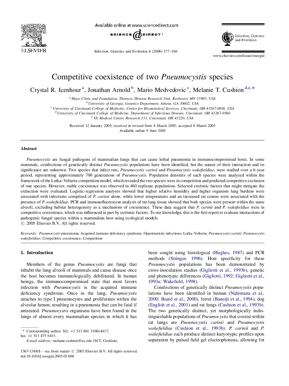 Competitive coexistence of two Pneumocystis species