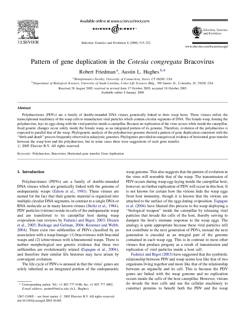 Pattern of gene duplication in the Cotesia congregata Bracovirus