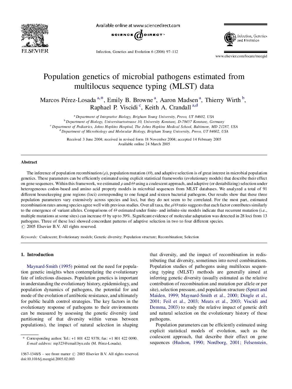 Population genetics of microbial pathogens estimated from multilocus sequence typing (MLST) data