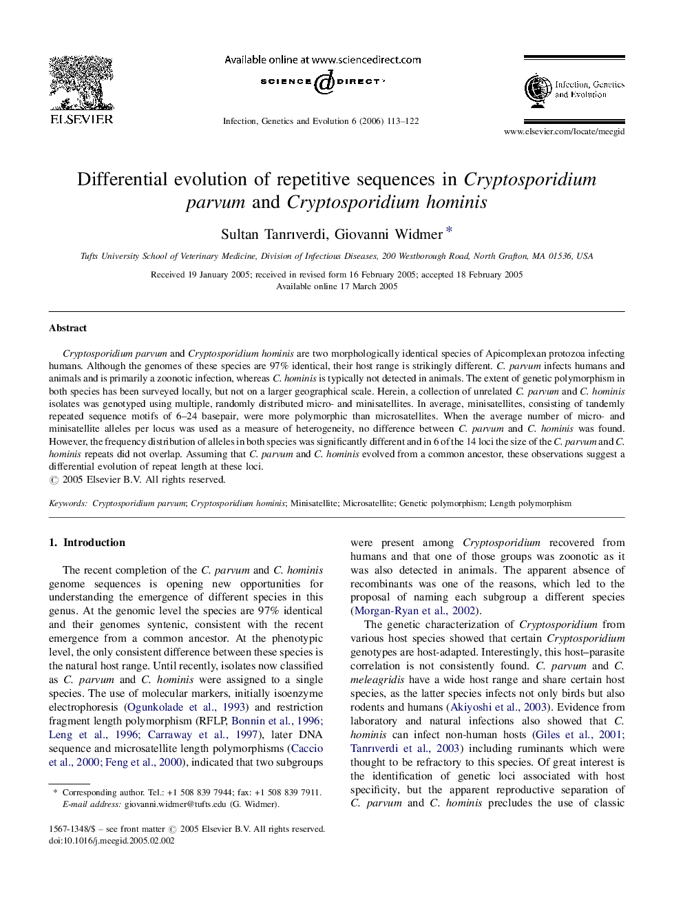 Differential evolution of repetitive sequences in Cryptosporidium parvum and Cryptosporidium hominis