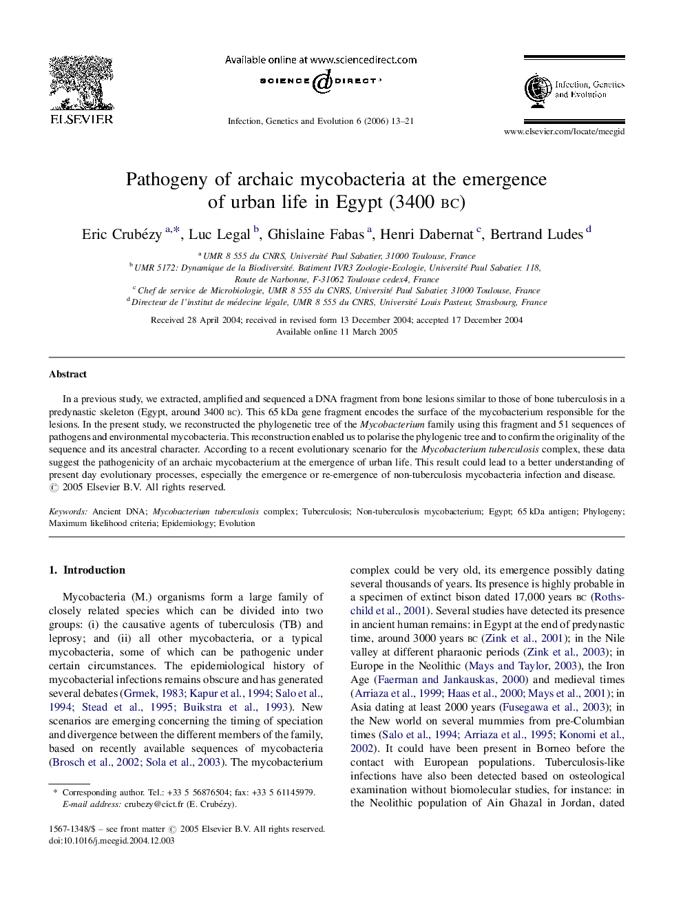 Pathogeny of archaic mycobacteria at the emergence of urban life in Egypt (3400 bc)