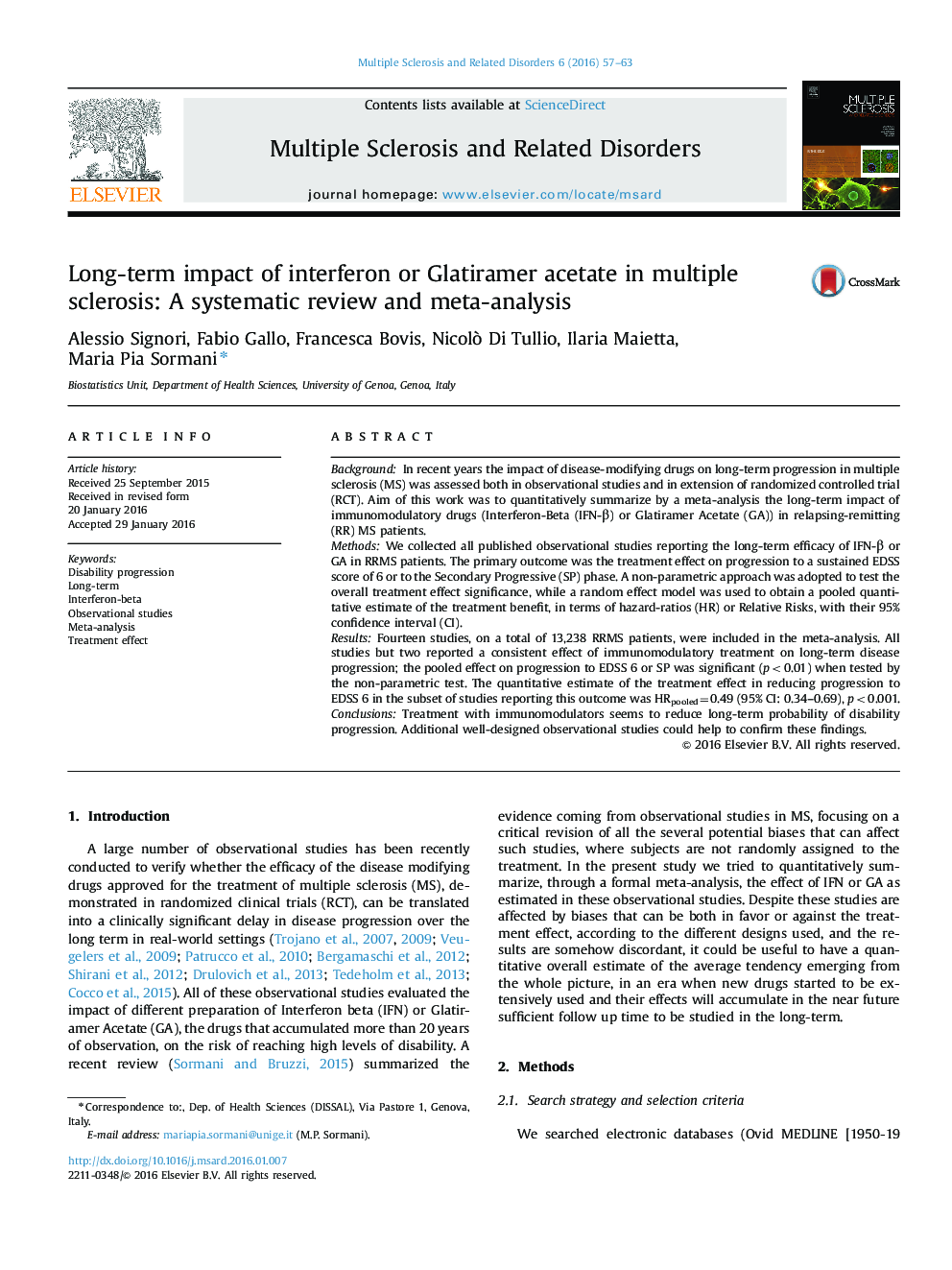 تأثیر طولانی مدت اینترفرون یا گلاتیمر استات در مولتیپل اسکلروزیس: بررسی منظم و متاآنالیز 