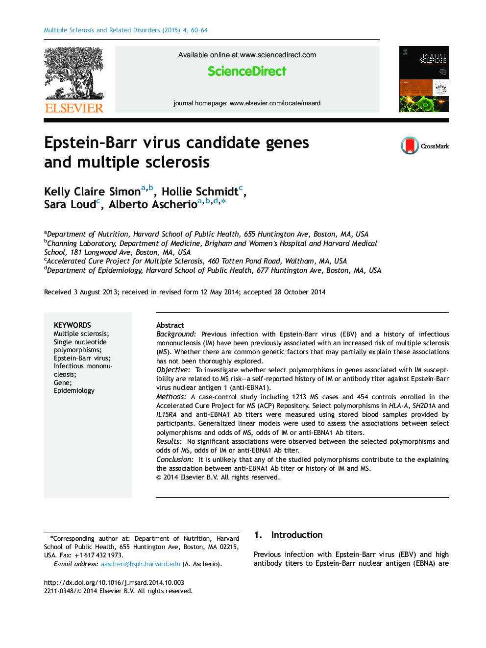 Epstein–Barr virus candidate genes and multiple sclerosis