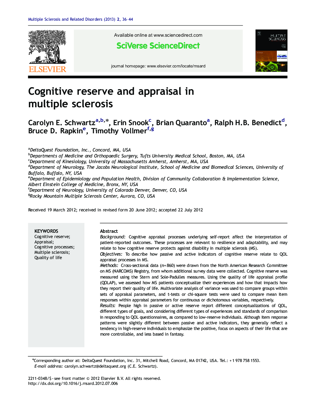 Cognitive reserve and appraisal in multiple sclerosis