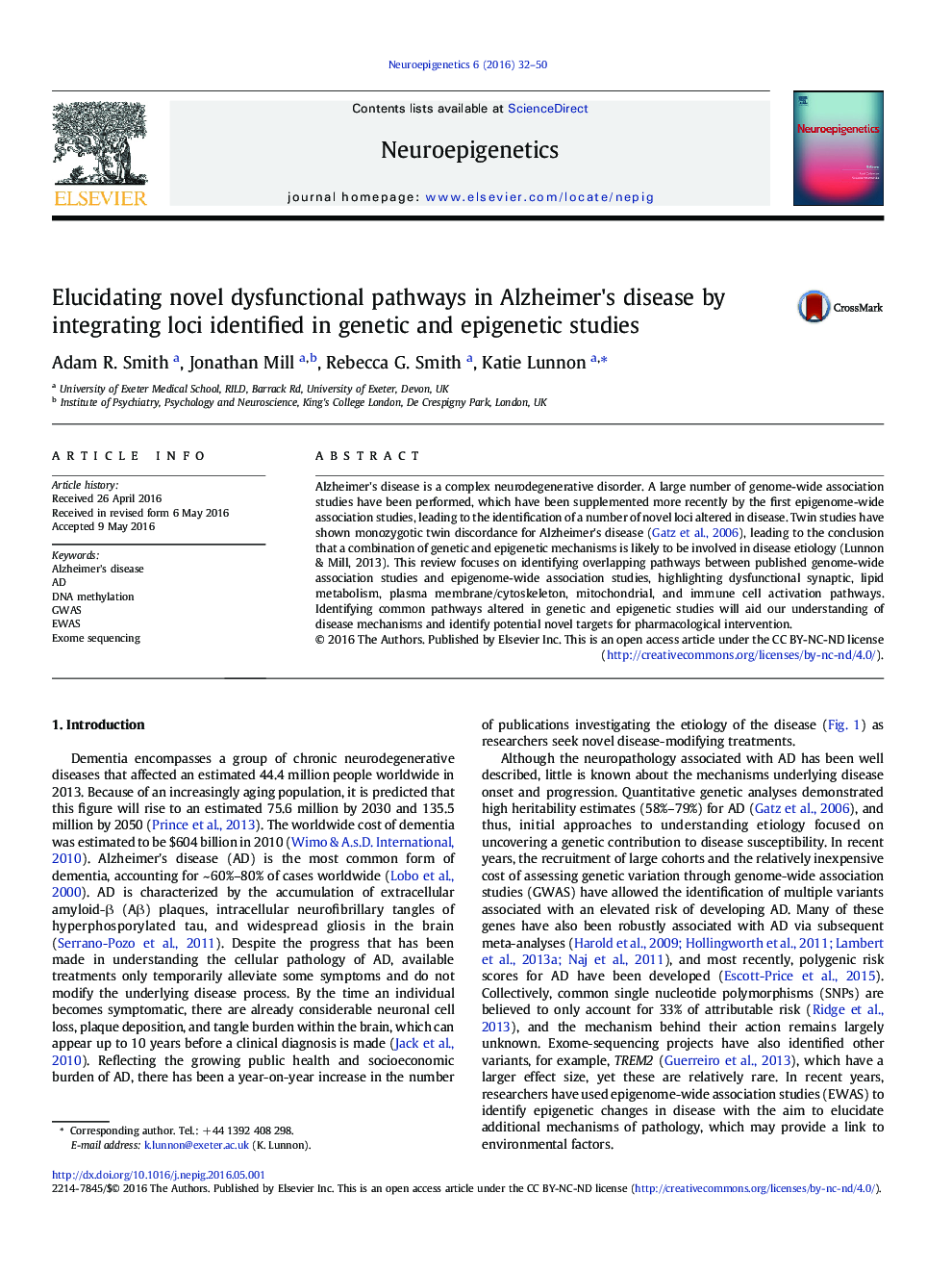 Elucidating novel dysfunctional pathways in Alzheimer's disease by integrating loci identified in genetic and epigenetic studies