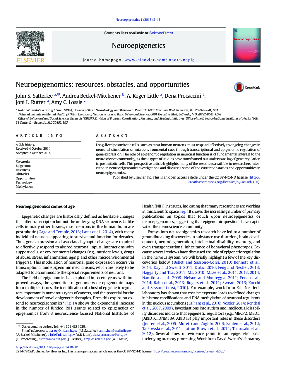 Neuroepigenomics: resources, obstacles, and opportunities