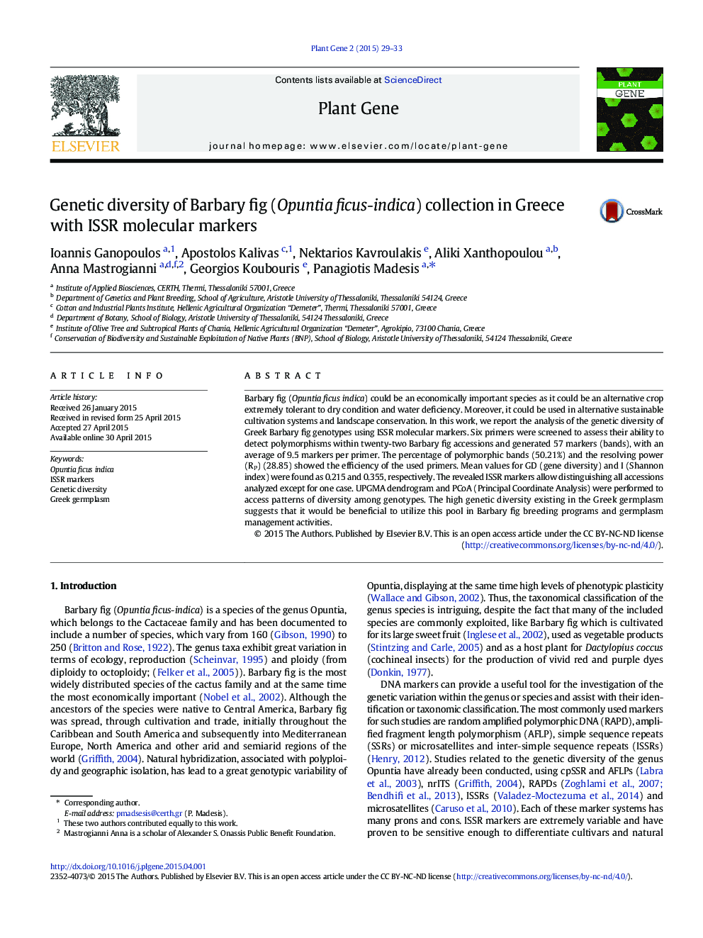 Genetic diversity of Barbary fig (Opuntia ficus-indica) collection in Greece with ISSR molecular markers