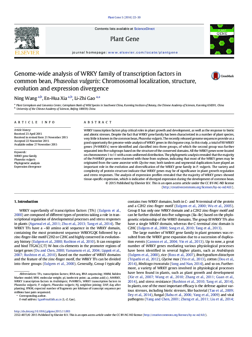 Genome-wide analysis of WRKY family of transcription factors in common bean, Phaseolus vulgaris: Chromosomal localization, structure, evolution and expression divergence