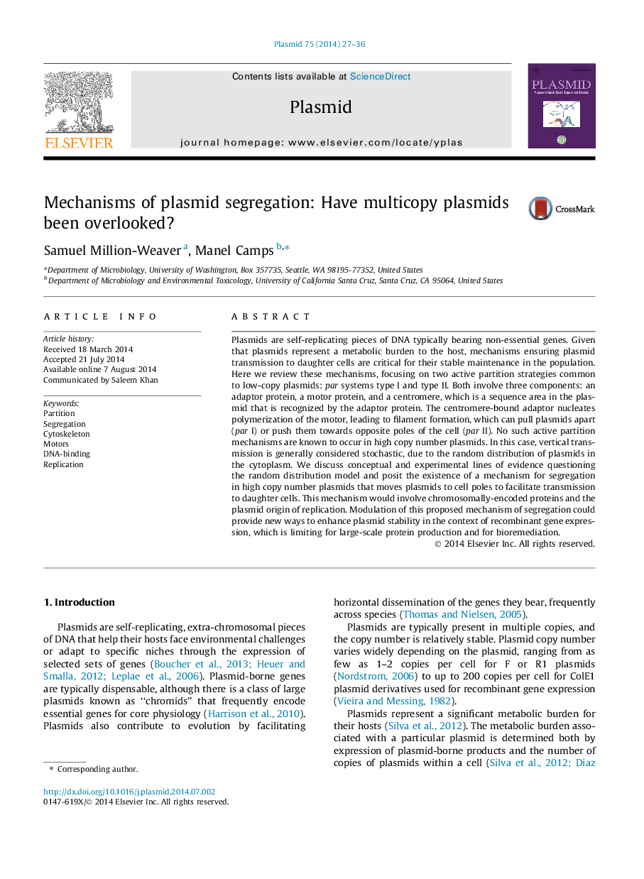 Mechanisms of plasmid segregation: Have multicopy plasmids been overlooked?
