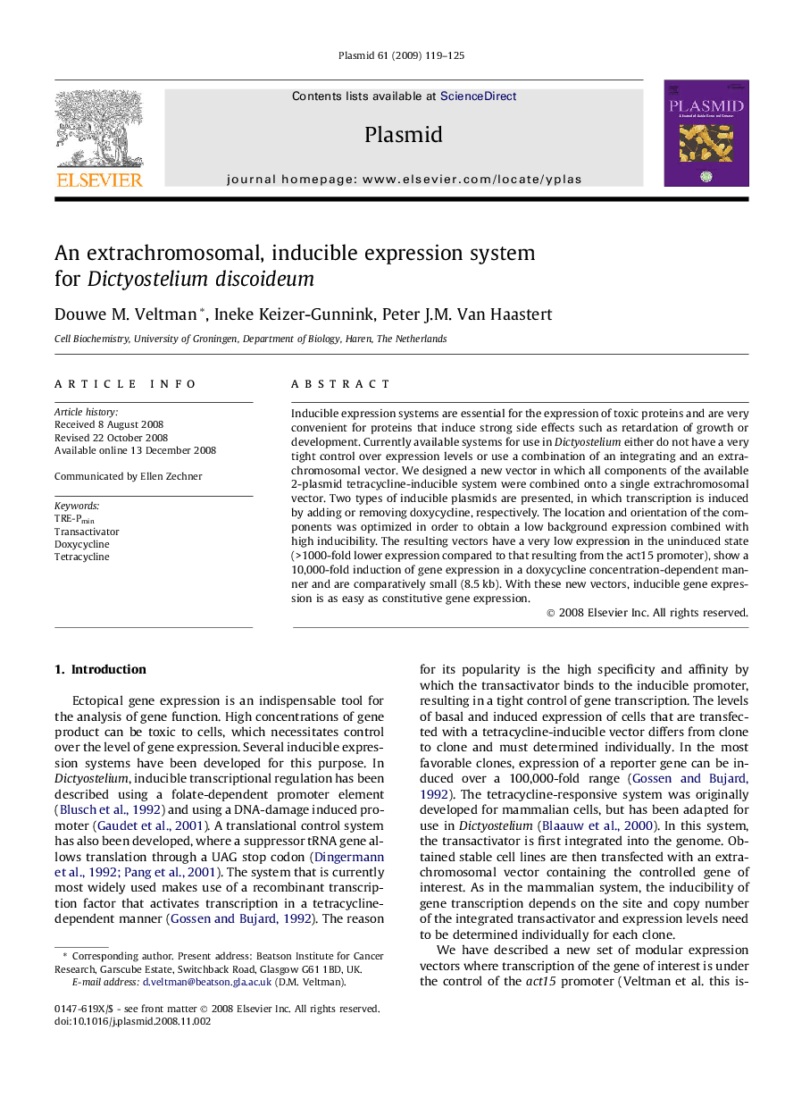 An extrachromosomal, inducible expression system for Dictyostelium discoideum