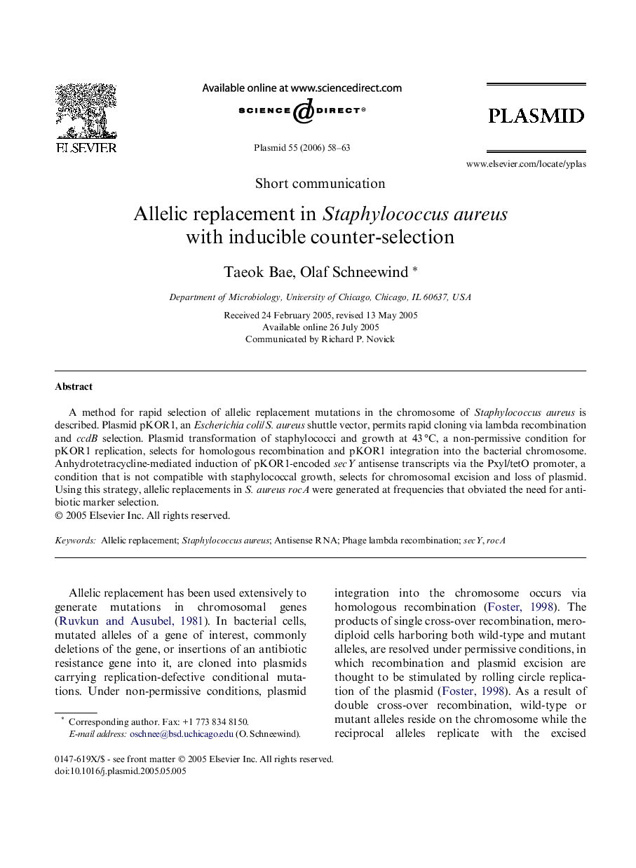 Allelic replacement in Staphylococcus aureus with inducible counter-selection