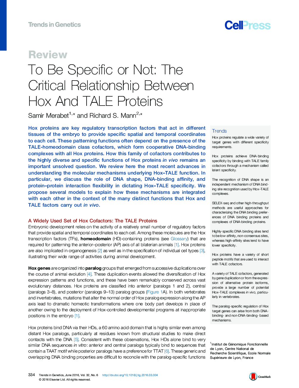 To Be Specific or Not: The Critical Relationship Between Hox And TALE Proteins