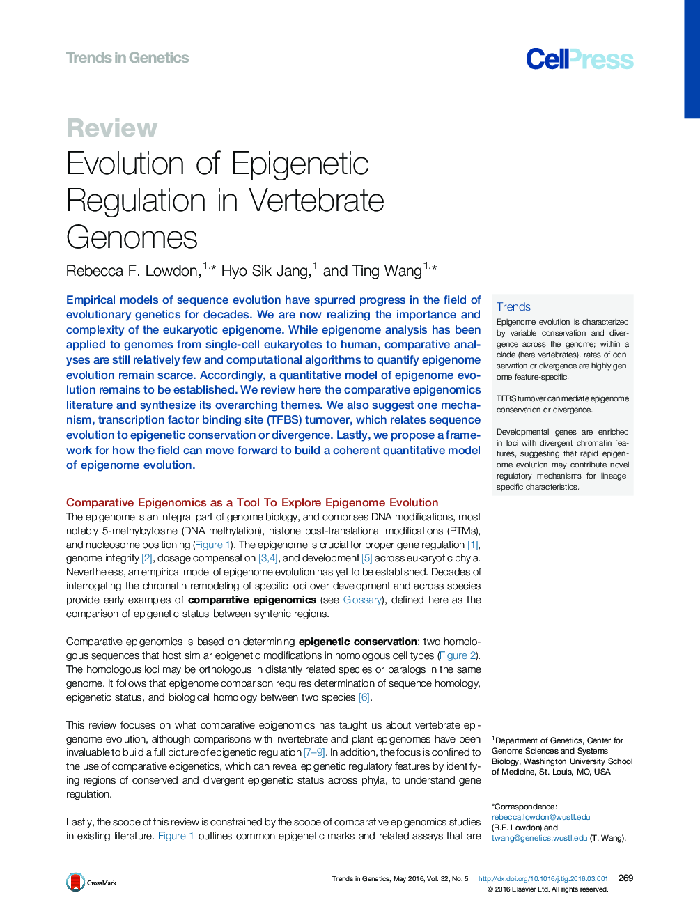 تکامل مقررات اپیگنتیک در ژنوم مهره دار 