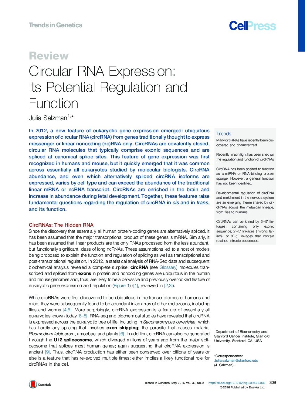 Circular RNA Expression: Its Potential Regulation and Function