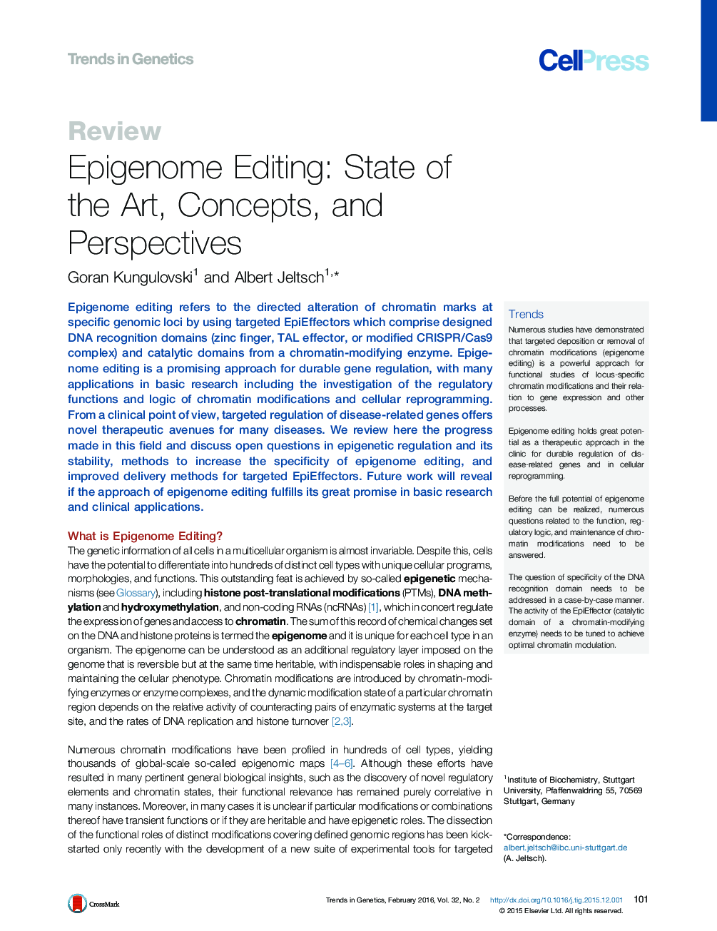 Epigenome Editing: State of the Art, Concepts, and Perspectives