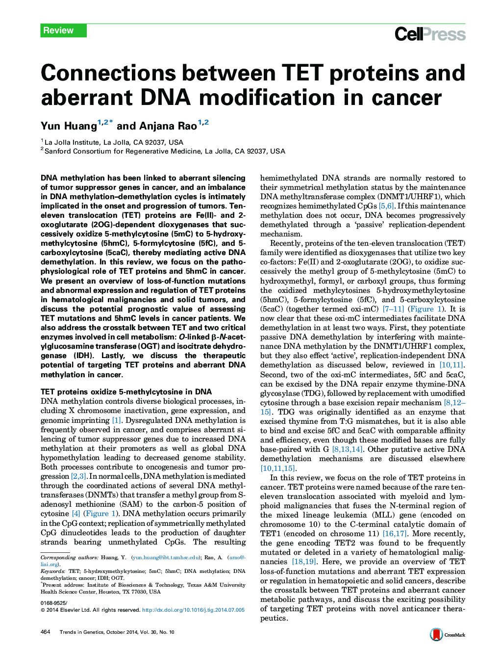 Connections between TET proteins and aberrant DNA modification in cancer