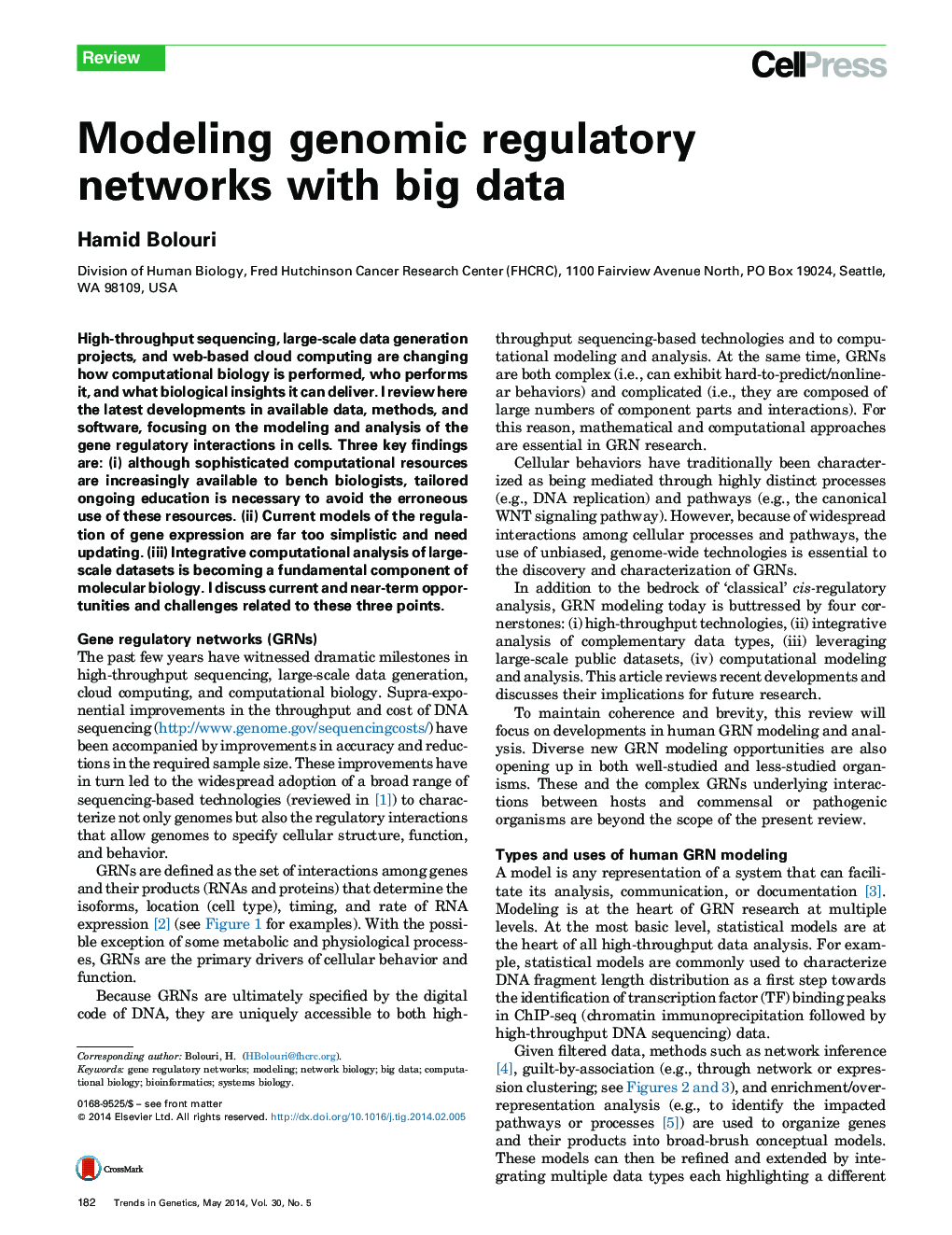 Modeling genomic regulatory networks with big data