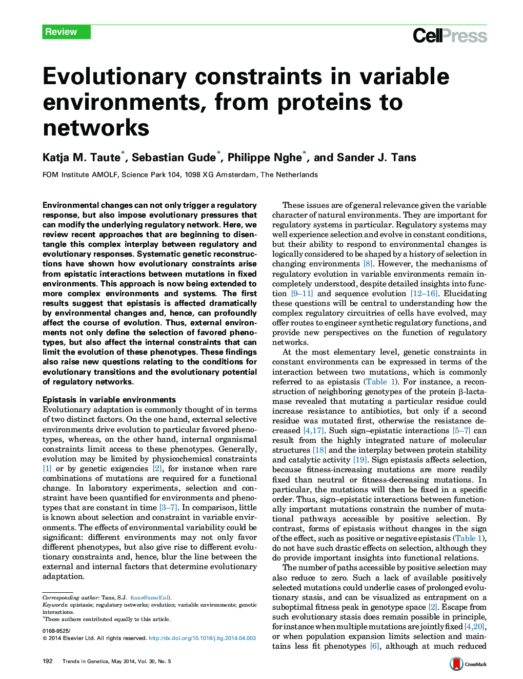 محدودیت های تکاملی در محیط های متغیر، از پروتئین ها به شبکه ها 
