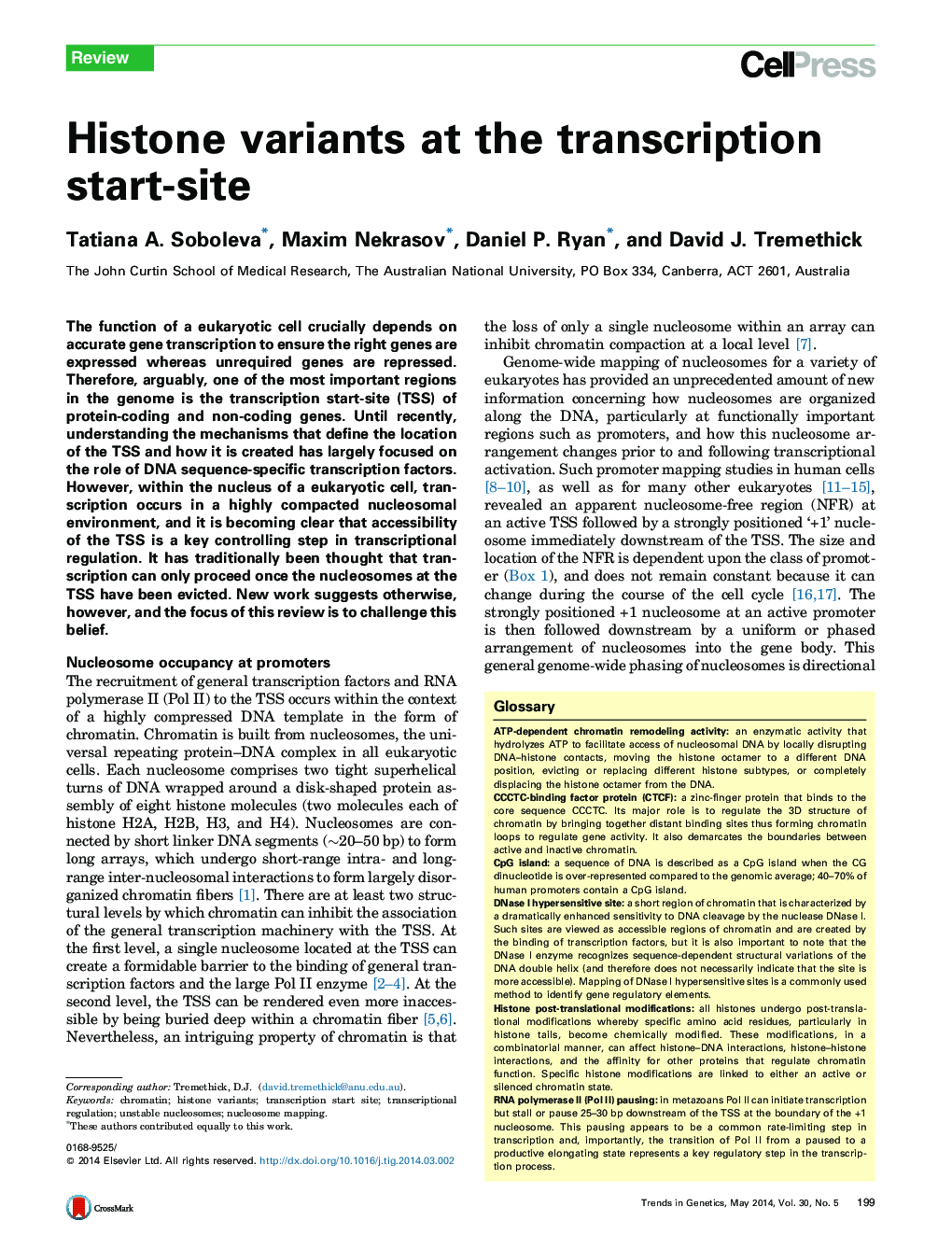 Histone variants at the transcription start-site