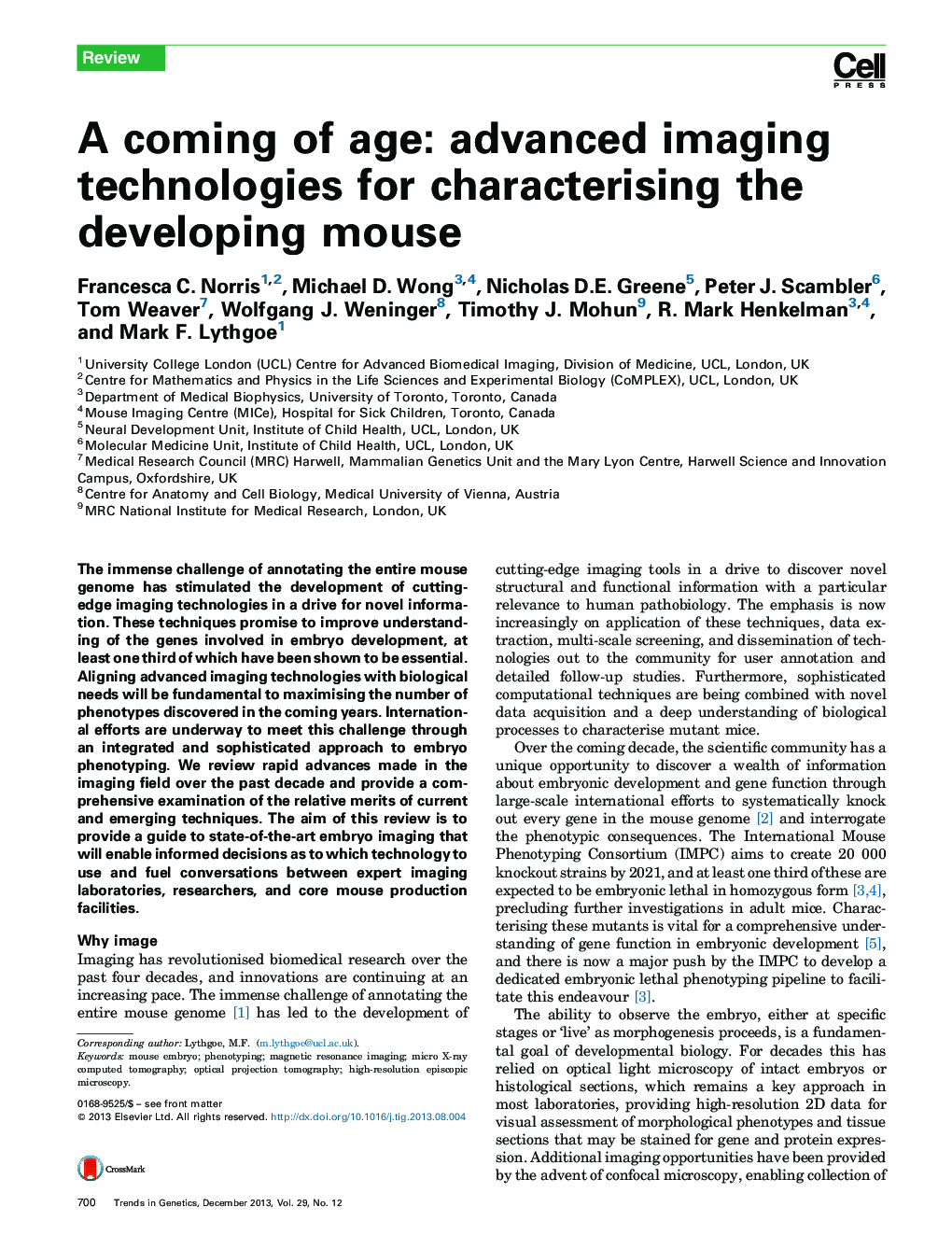 A coming of age: advanced imaging technologies for characterising the developing mouse