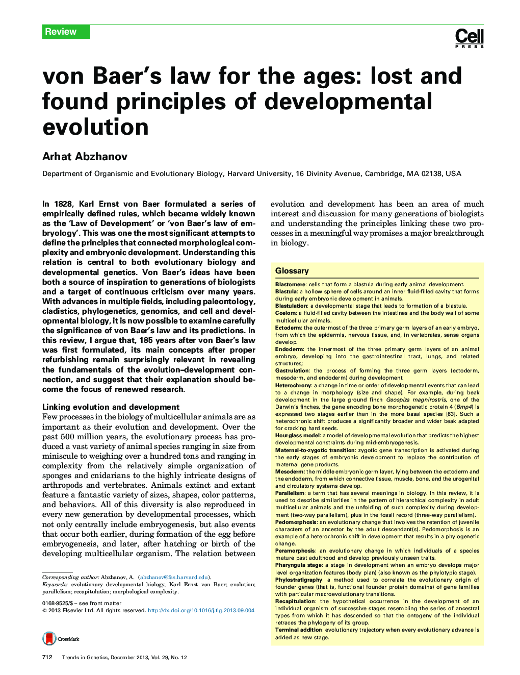 von Baer's law for the ages: lost and found principles of developmental evolution