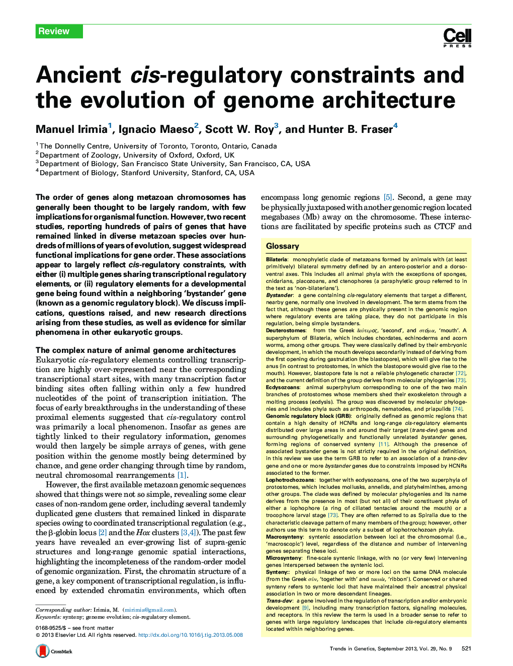 Ancient cis-regulatory constraints and the evolution of genome architecture