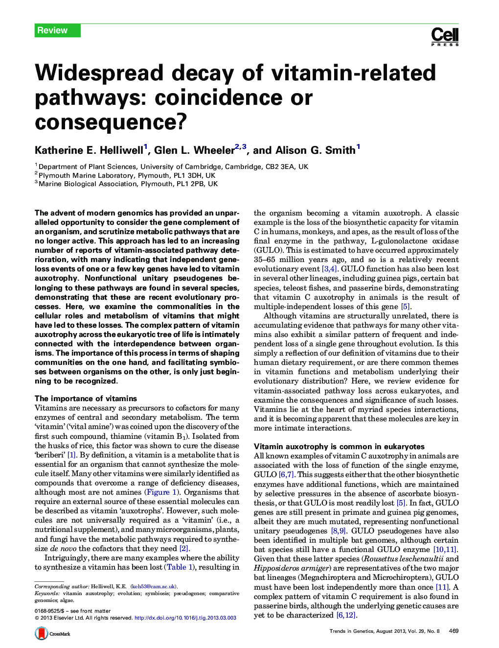 Widespread decay of vitamin-related pathways: coincidence or consequence?