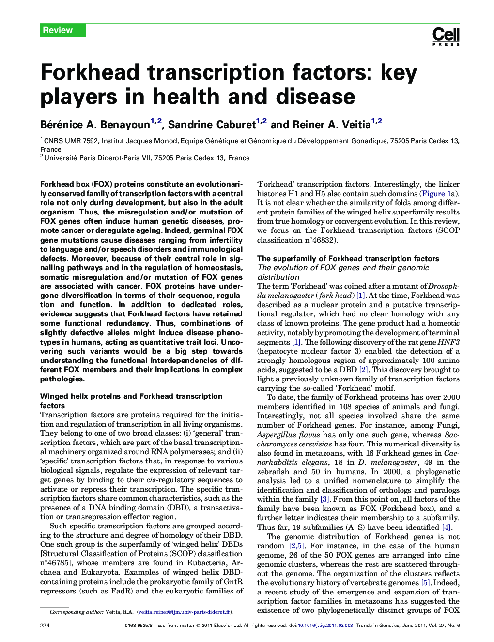Forkhead transcription factors: key players in health and disease