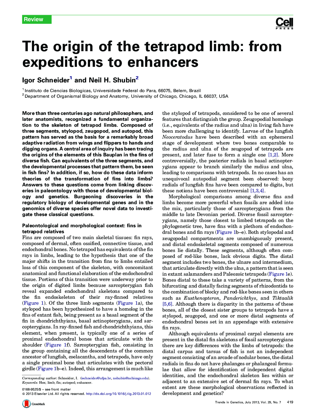 The origin of the tetrapod limb: from expeditions to enhancers