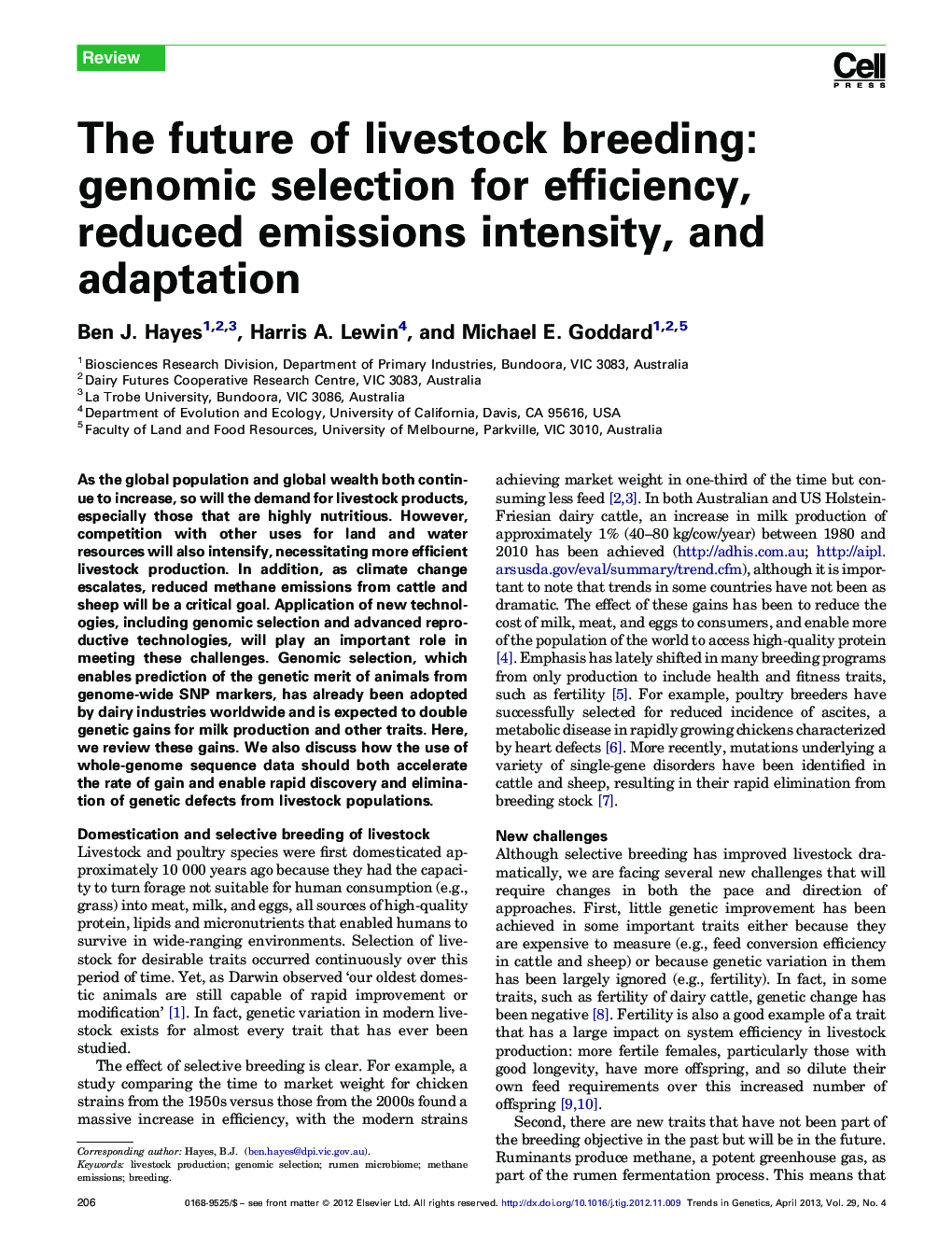 The future of livestock breeding: genomic selection for efficiency, reduced emissions intensity, and adaptation