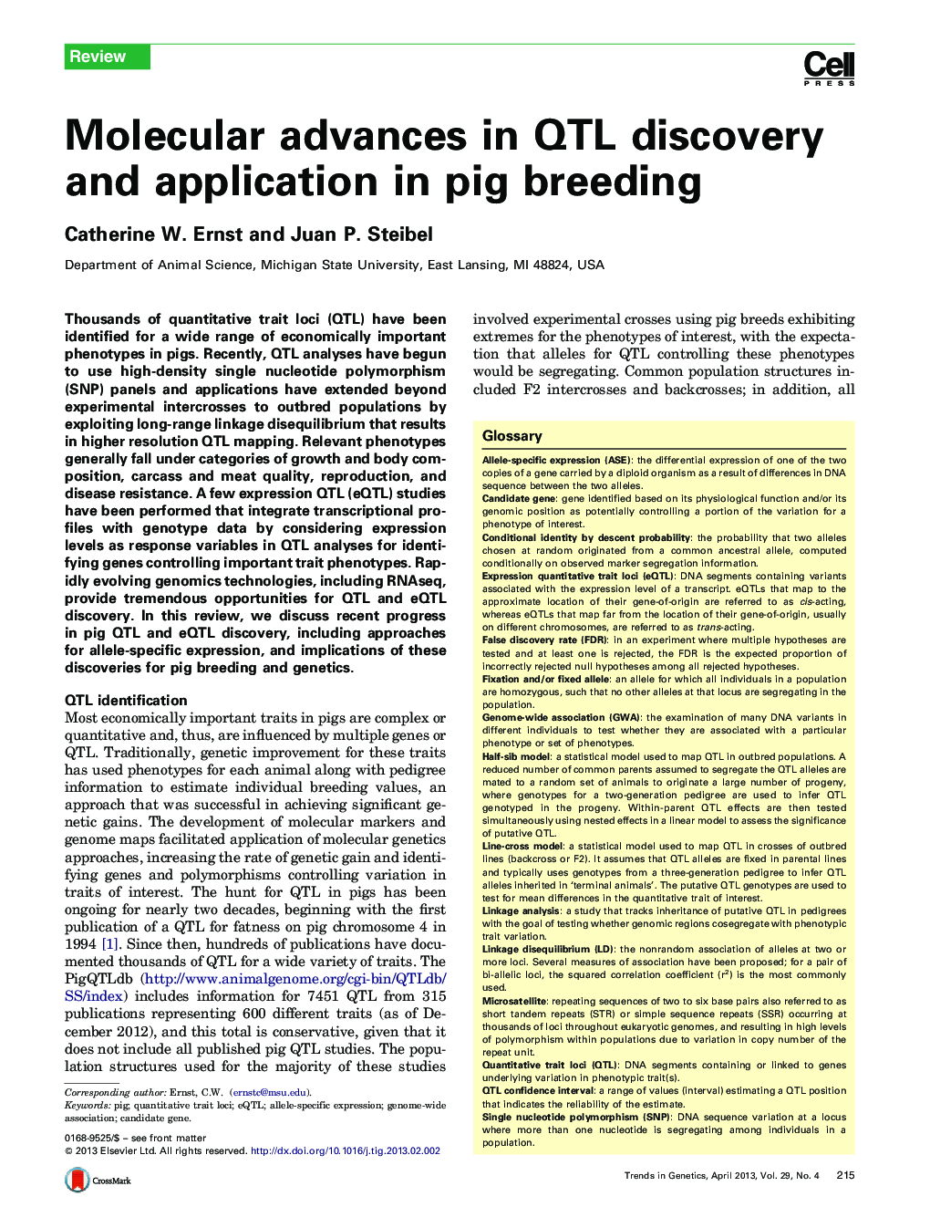 Molecular advances in QTL discovery and application in pig breeding