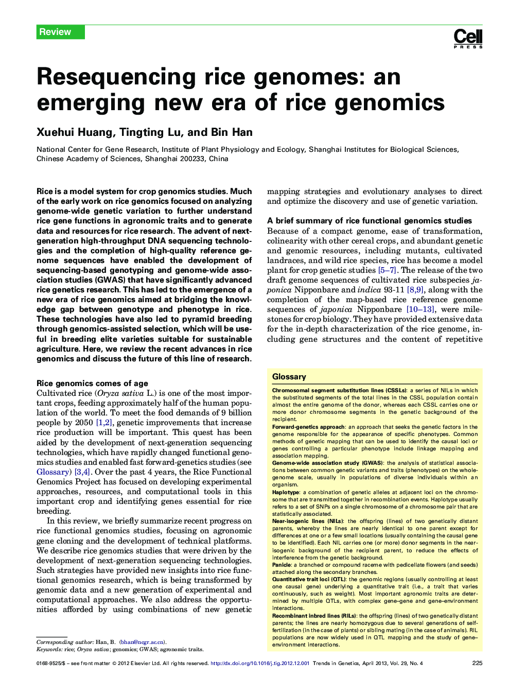 Resequencing rice genomes: an emerging new era of rice genomics