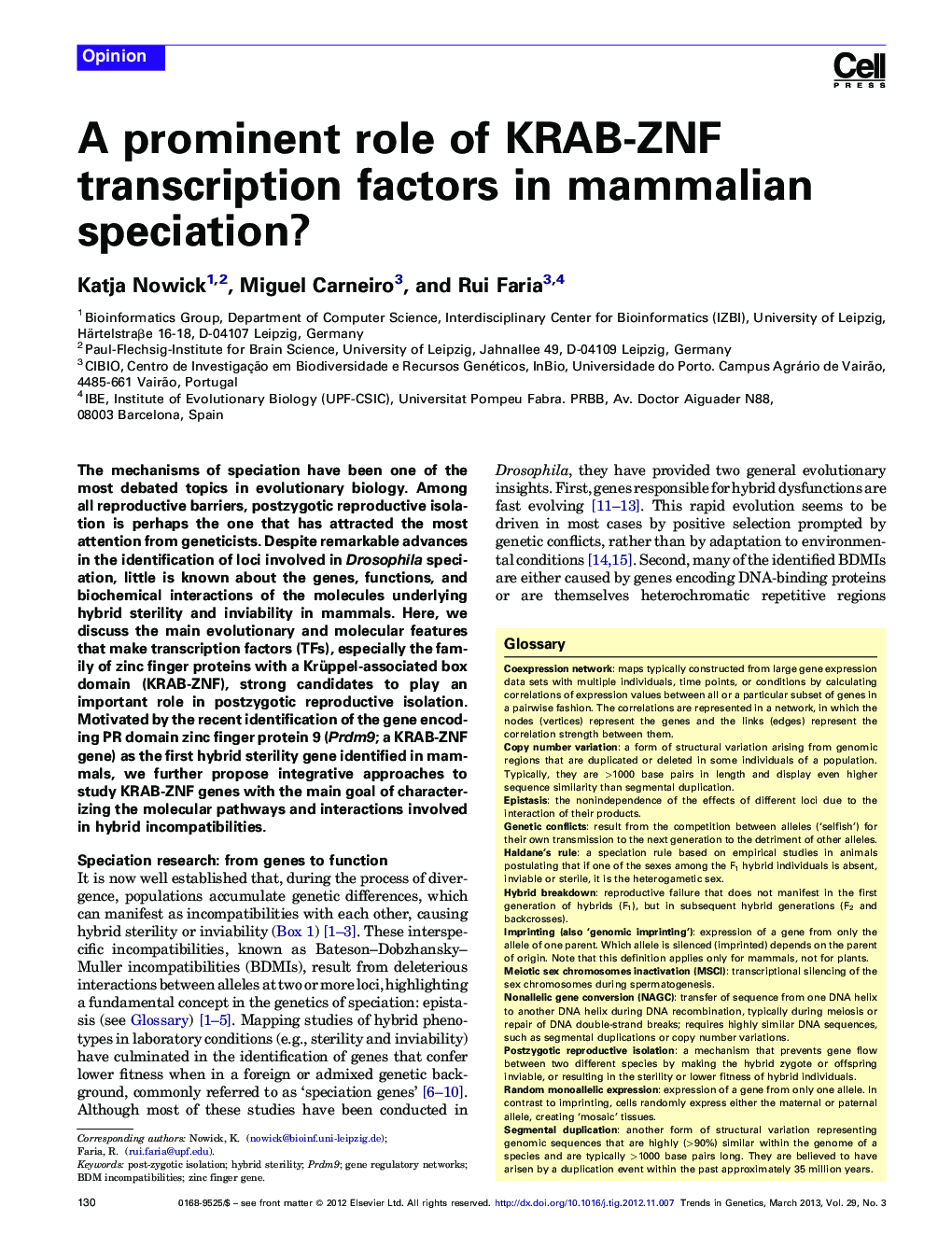 A prominent role of KRAB-ZNF transcription factors in mammalian speciation?