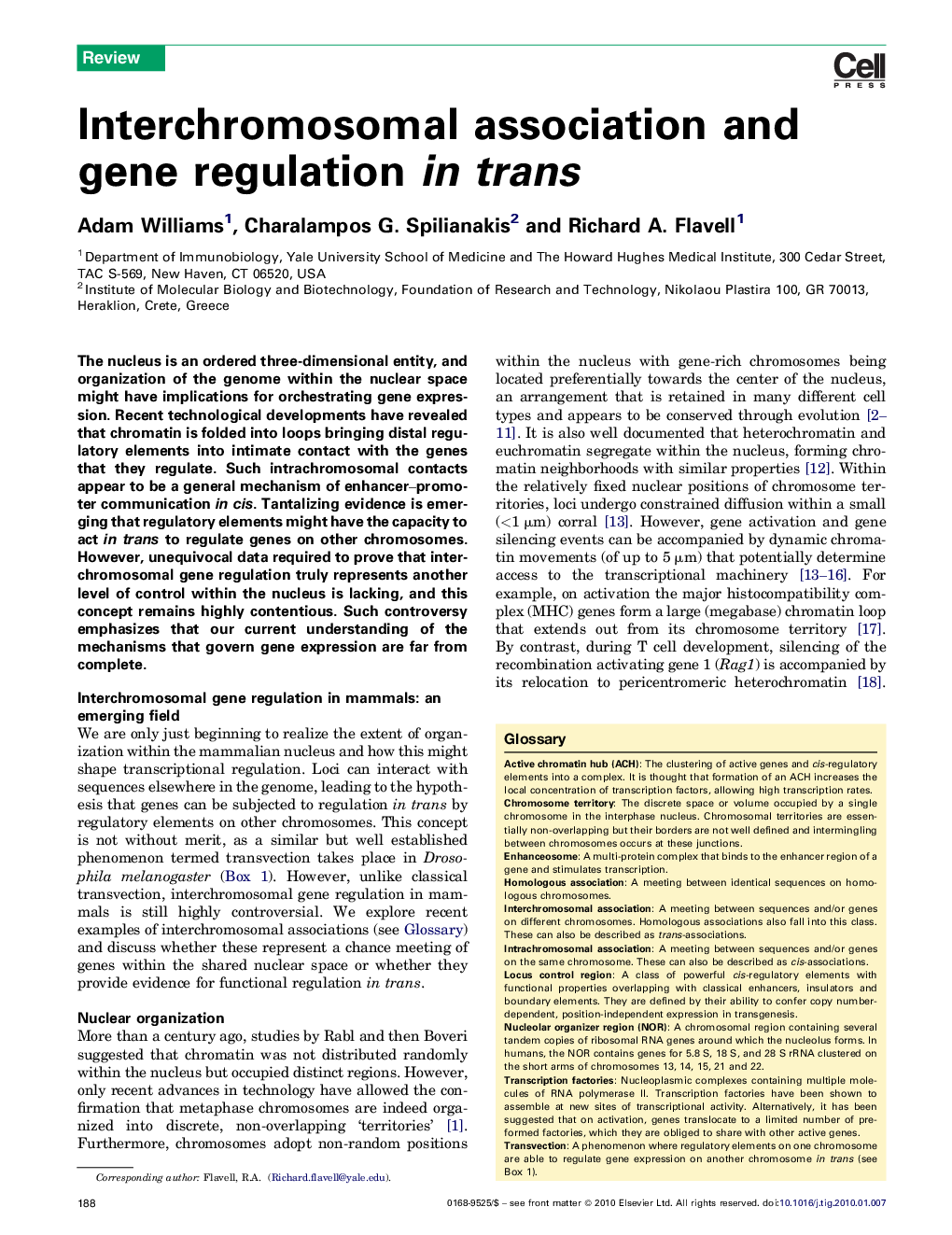 Interchromosomal association and gene regulation in trans