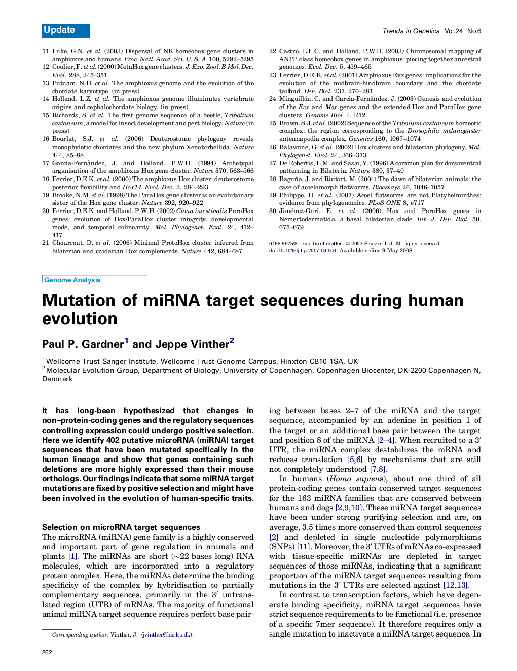 Mutation of miRNA target sequences during human evolution