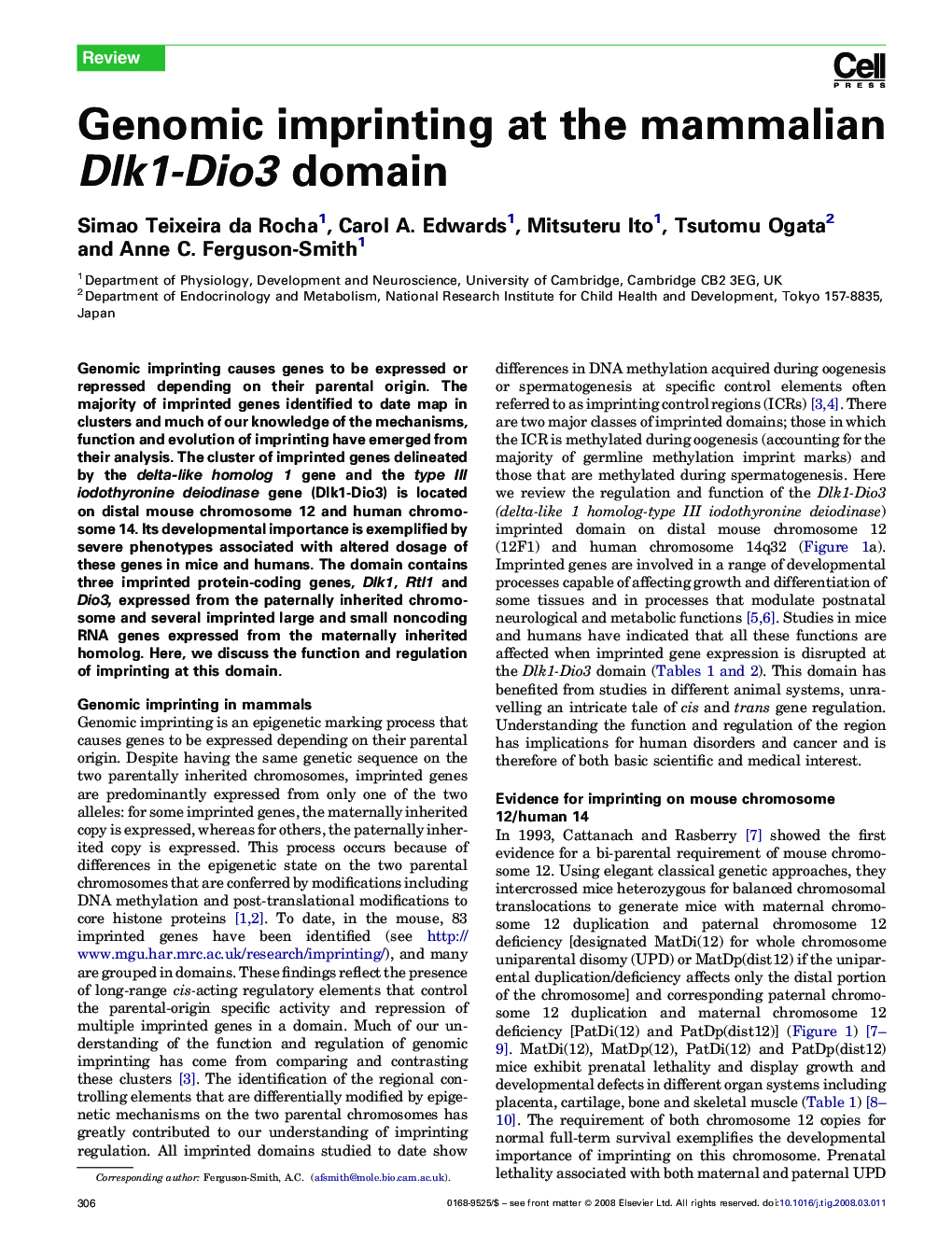 Genomic imprinting at the mammalian Dlk1-Dio3 domain